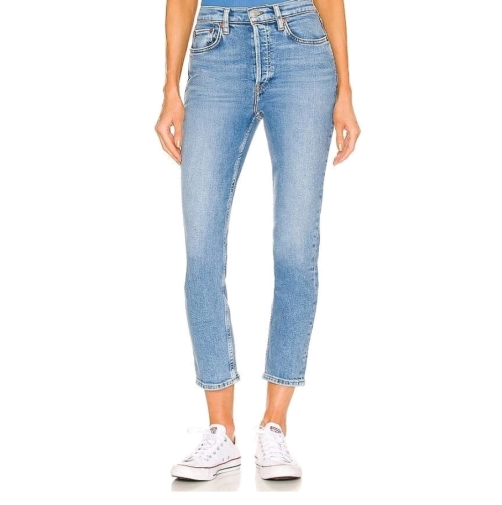 Re/Done 90s High Rise Ankle Crop Jeans in Bright Faded Blue Size 26 192-3WHRAC